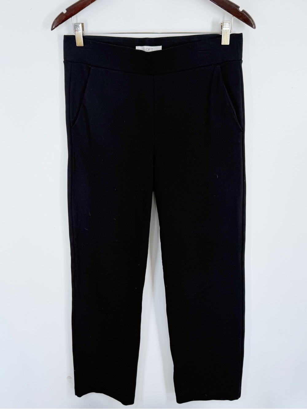 LOFT Black Pull-On Straight Leg Ponte Knit Pants Size Medium Pockets